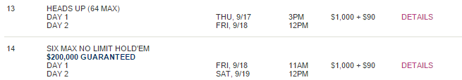 Programme de William cette semaine, http://www.theborgata.com/casino/poker/tournaments/borgata-poker-open-2015/schedule